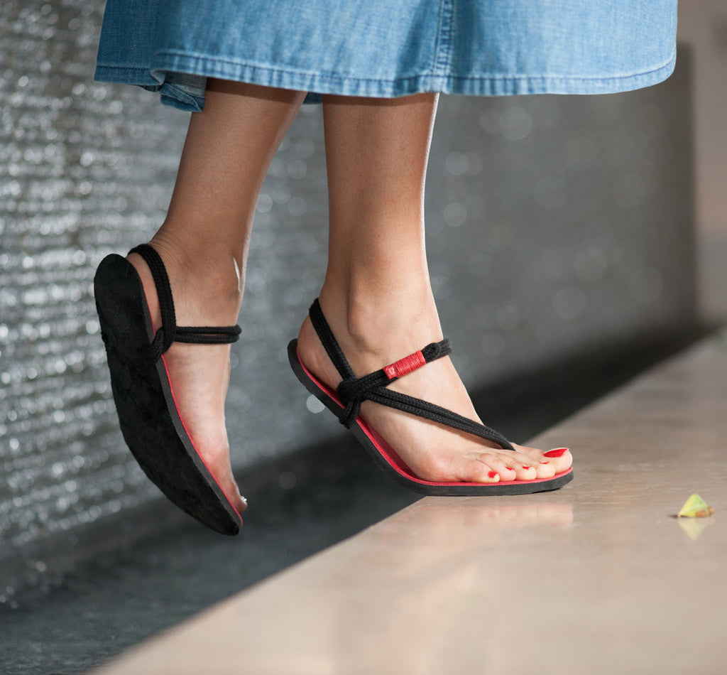 Red black sandals deals